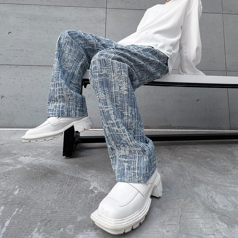 Ins Texture Sense Jacquard Old Loose Jeans Men Ins Texture Sense Jacquard Old Loose Jeans Men