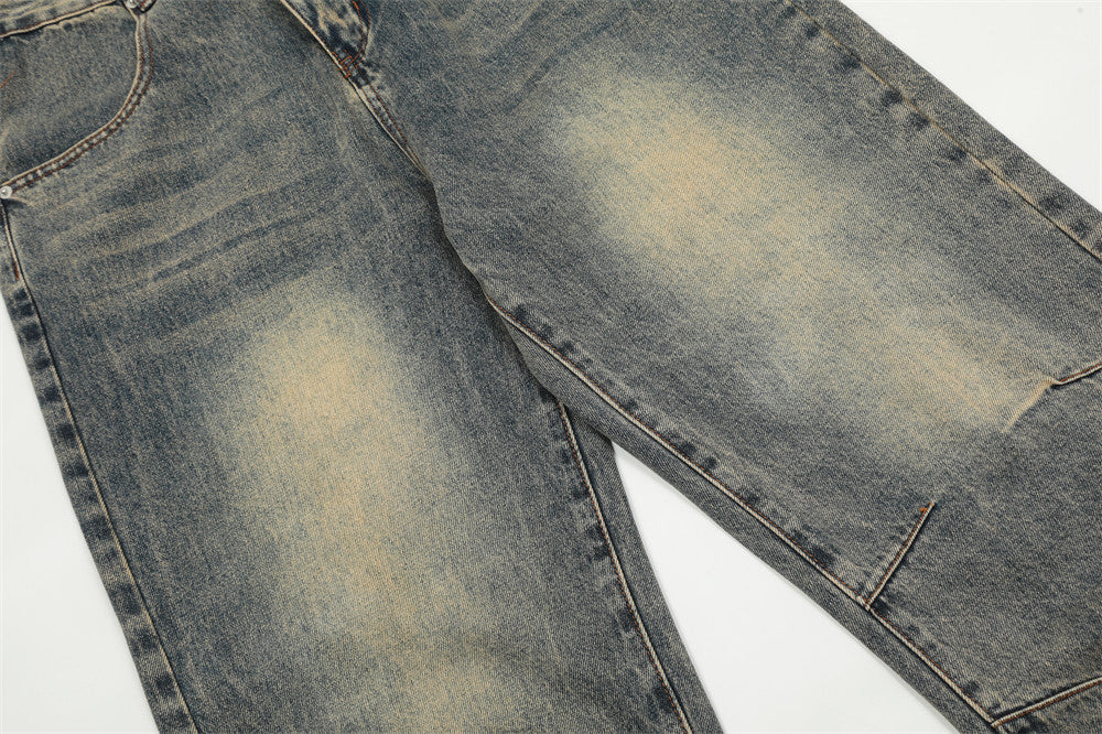 Washed Yellow Worn Jeans Men Washed Yellow Worn Jeans Men
