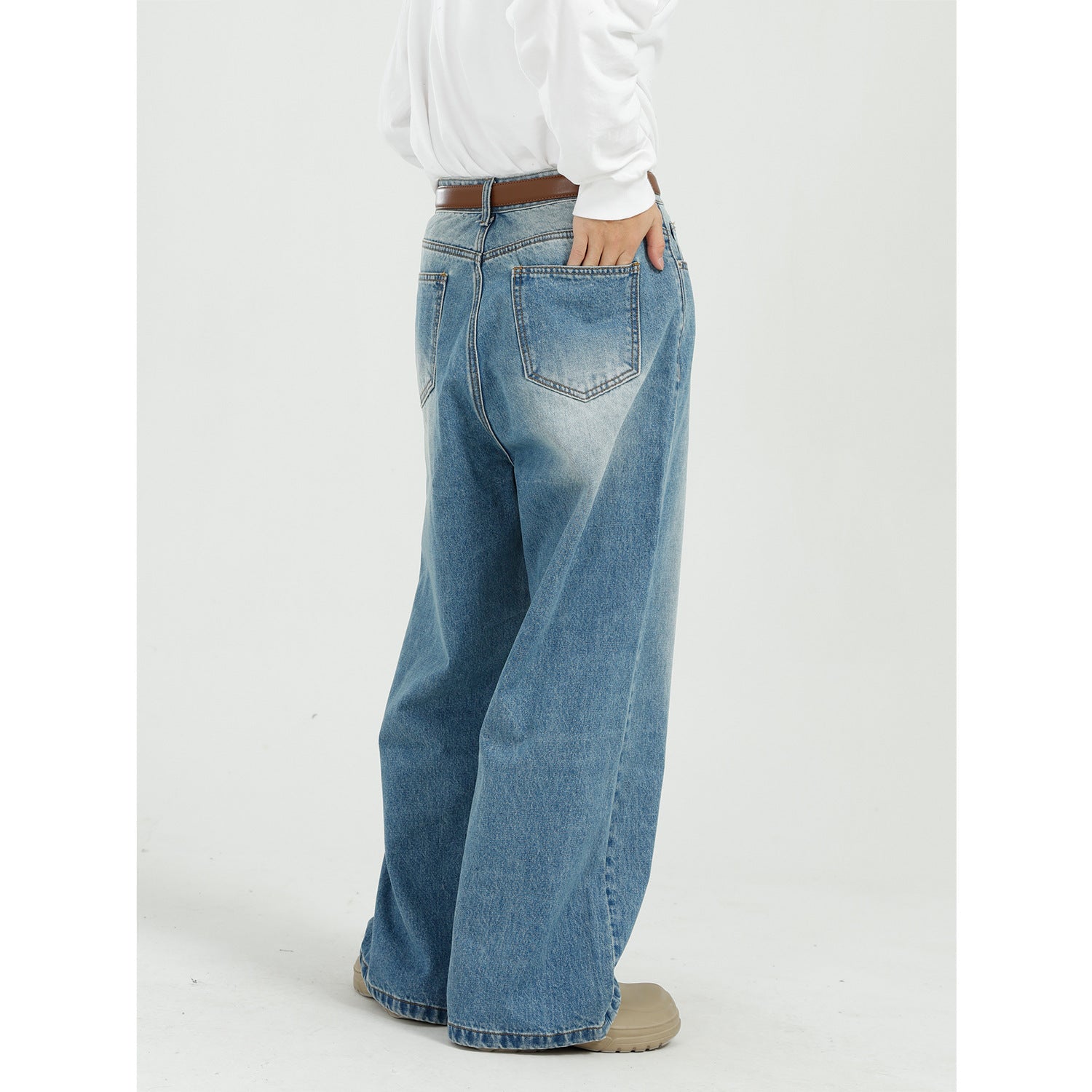 Loose And Versatile Blue Straight Wide Leg Jeans For Men Loose And Versatile Blue Straight Wide Leg Jeans For Men