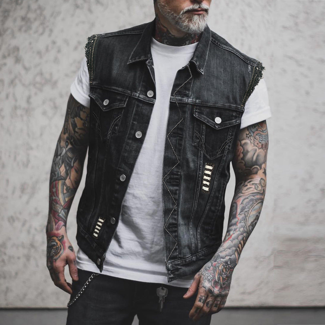 Casual Men's Clothing Denim Jacket Sleeveless Turn-down Collar Coat Casual Men's Clothing Denim Jacket Sleeveless Turn-down Collar Coat