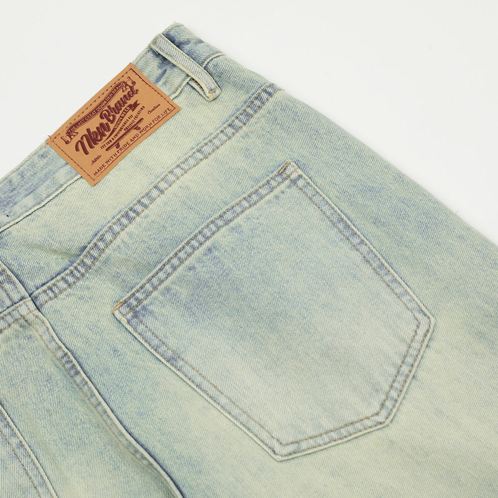 Punk Distressed Yellow Mud Dyed Straight Jeans Men Punk Distressed Yellow Mud Dyed Straight Jeans Men