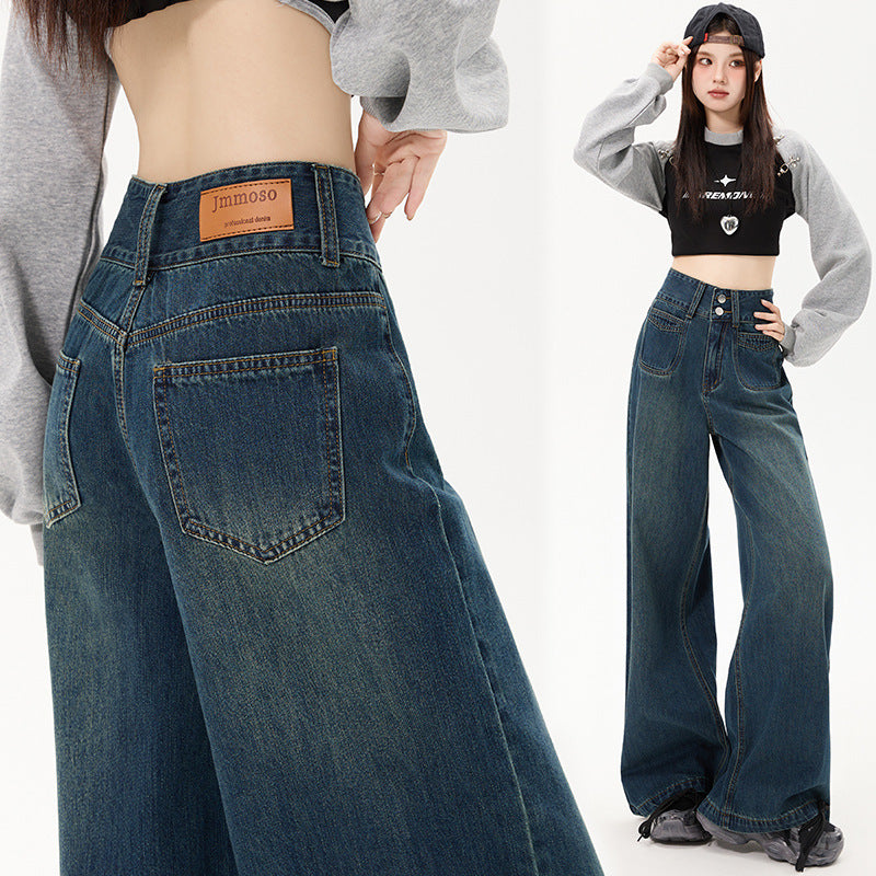 New Simple High Waist Casual Straight-leg Jeans For Women New Simple High Waist Casual Straight-leg Jeans For Women