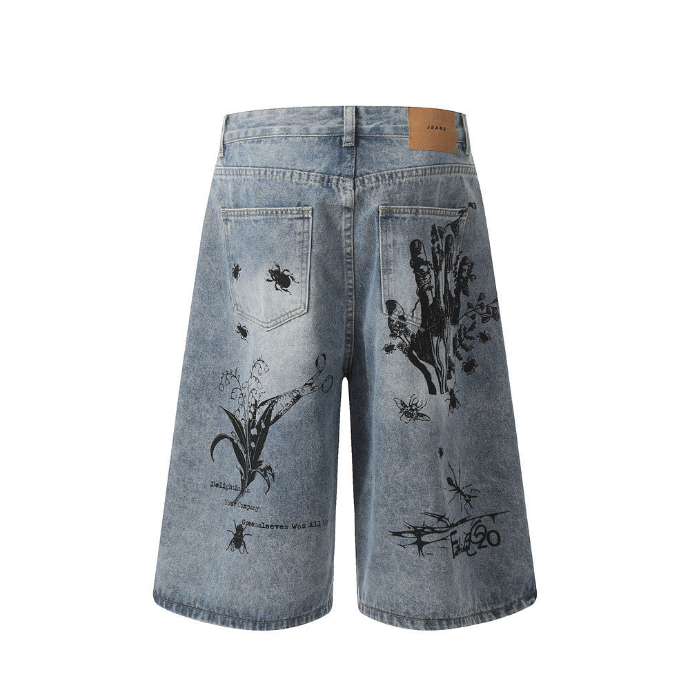 Graffiti Printing Jeans Middle Pants Men Graffiti Printing Jeans Middle Pants Men