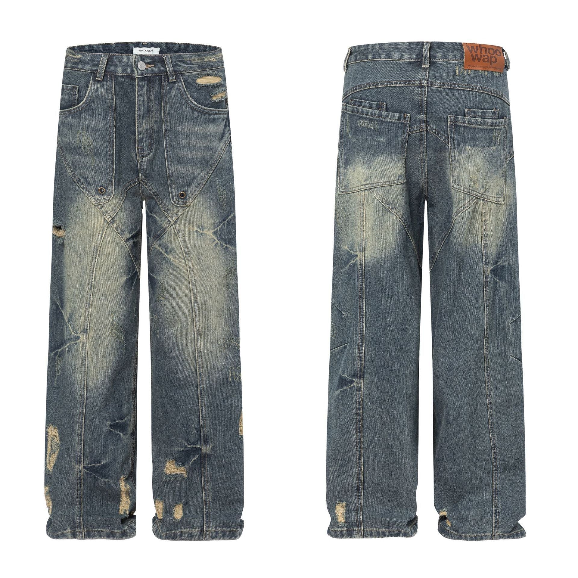 Straight Jeans Loose Distressed Retro Long Pants Straight Jeans Loose Distressed Retro Long Pants