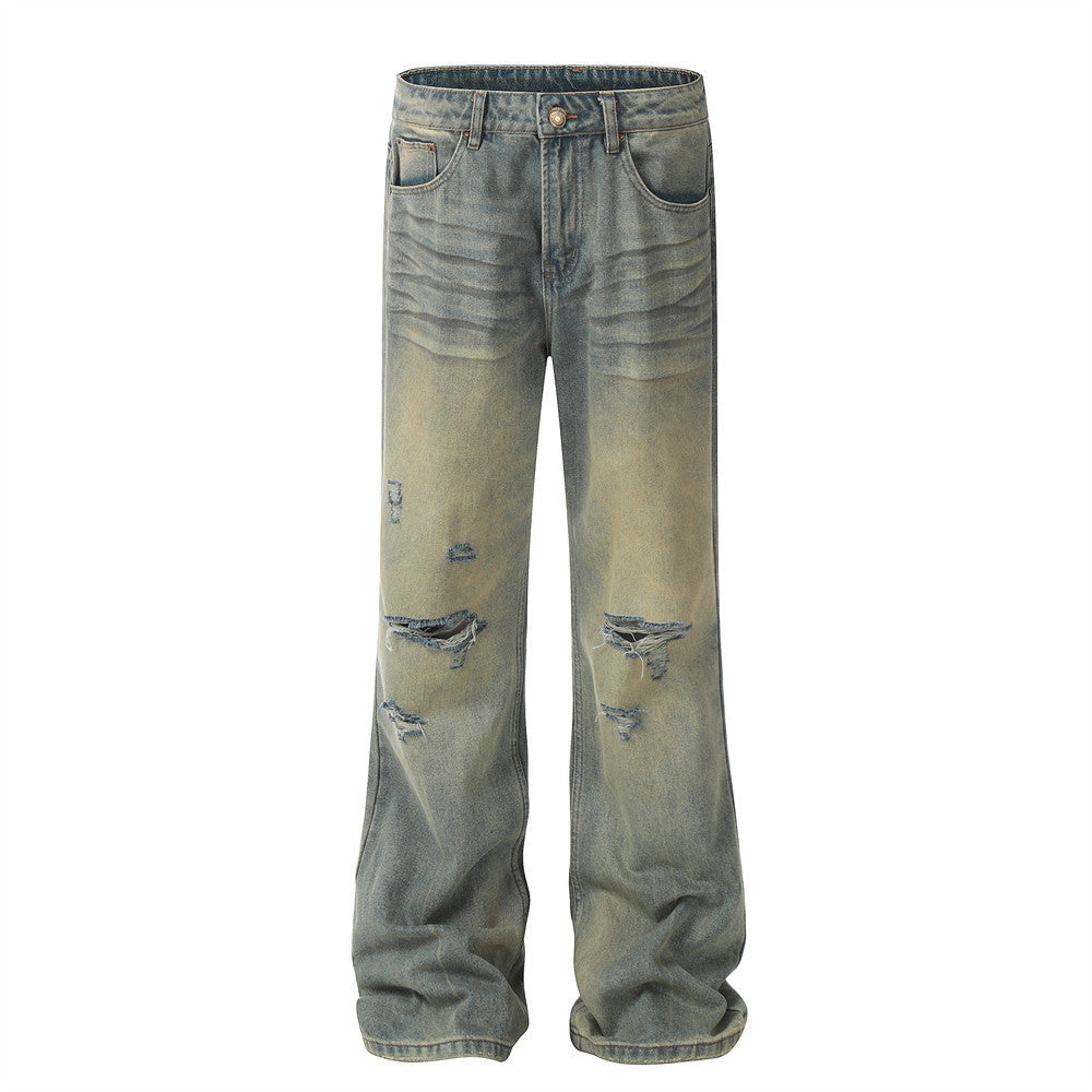 Heavy Industry Washing Hole Denim Trousers Men Heavy Industry Washing Hole Denim Trousers Men