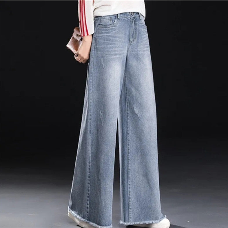 Raw Hem Wide Legs Jeans For Women Baggy Straight Trousers Raw Hem Wide Legs Jeans For Women Baggy Straight Trousers