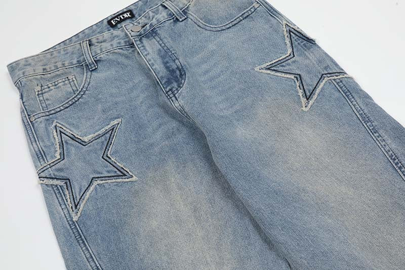 Street Trend Patch Pentagram Cat Whisker Embroidered Jeans Men Street Trend Patch Pentagram Cat Whisker Embroidered Jeans Men