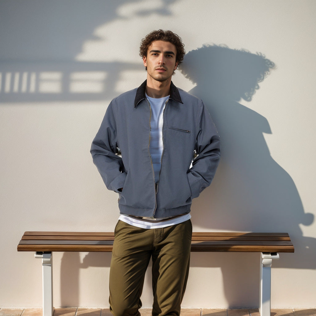 Men's Color Matching Lapel Zipper Jacket Men's Color Matching Lapel Zipper Jacket