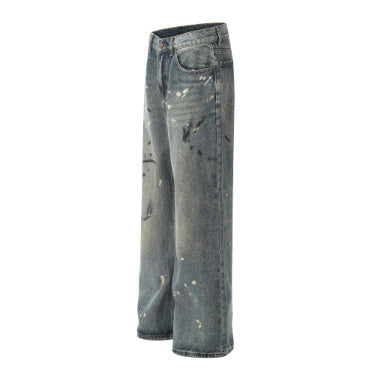 Tie-dyed Splash-ink Straight Jeans Men's High Street Tie-dyed Splash-ink Straight Jeans Men's High Street