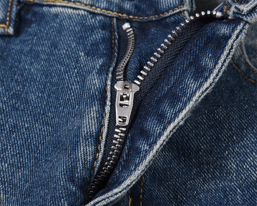Washed White Pleated Straight Jeans For Men Washed White Pleated Straight Jeans For Men