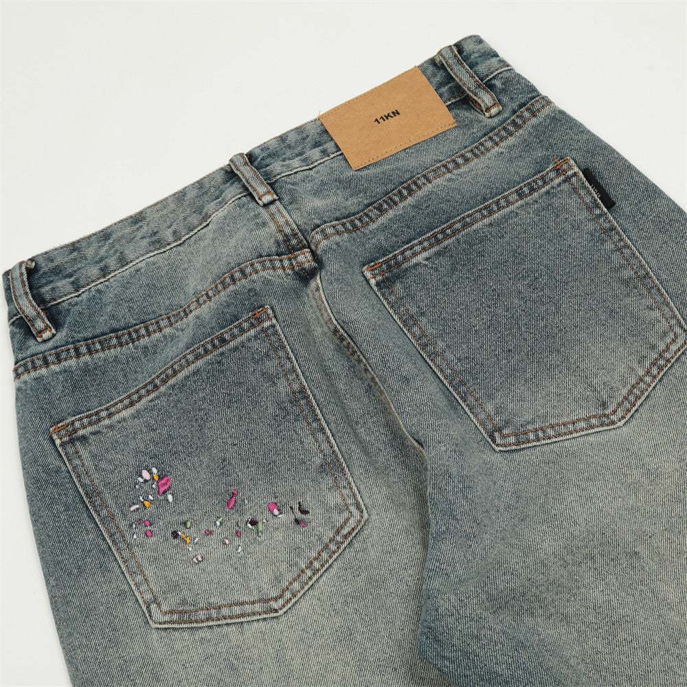 Splashed Ink Printing Straight Jeans For Men Splashed Ink Printing Straight Jeans For Men