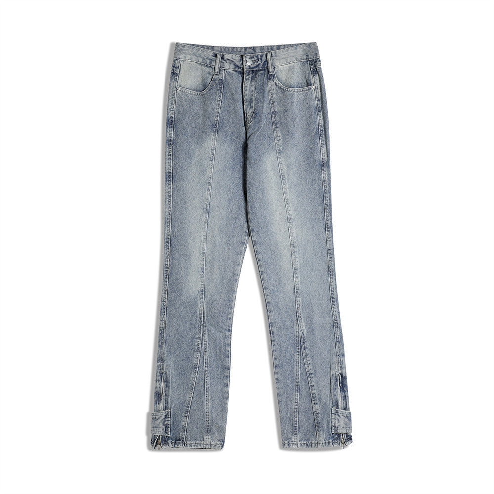 Solid Colour Patchwork Straight-leg Jeans For Men Solid Colour Patchwork Straight-leg Jeans For Men