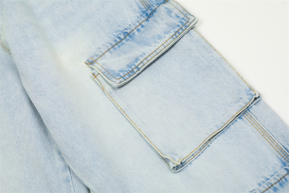 Wash Light Color Cargo Jeans Men Wash Light Color Cargo Jeans Men