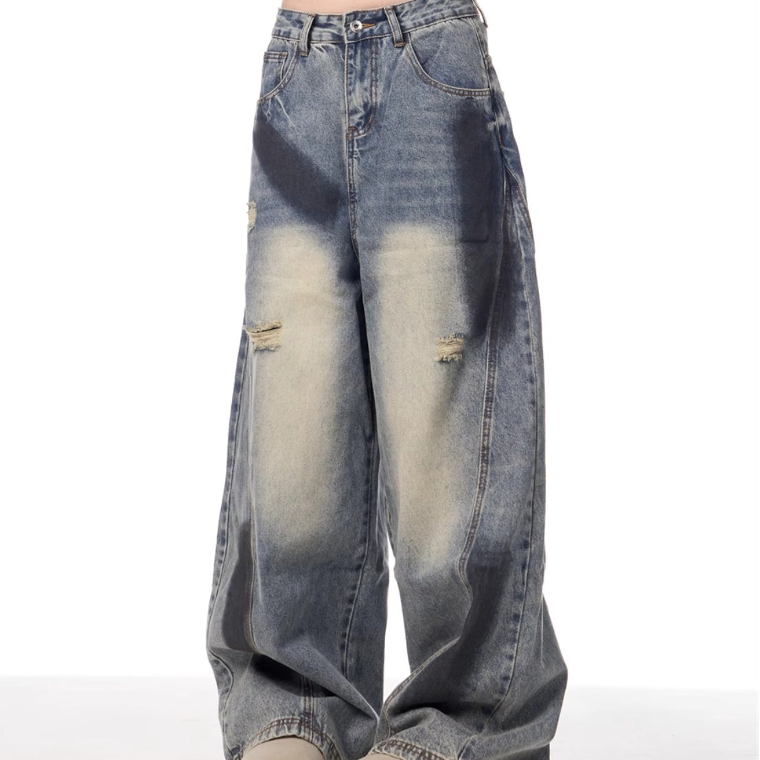 Splash Ink Ripped Machete Jeans For Women Loose-fitting Wide-leg Trousers Splash Ink Ripped Machete Jeans For Women Loose-fitting Wide-leg Trousers