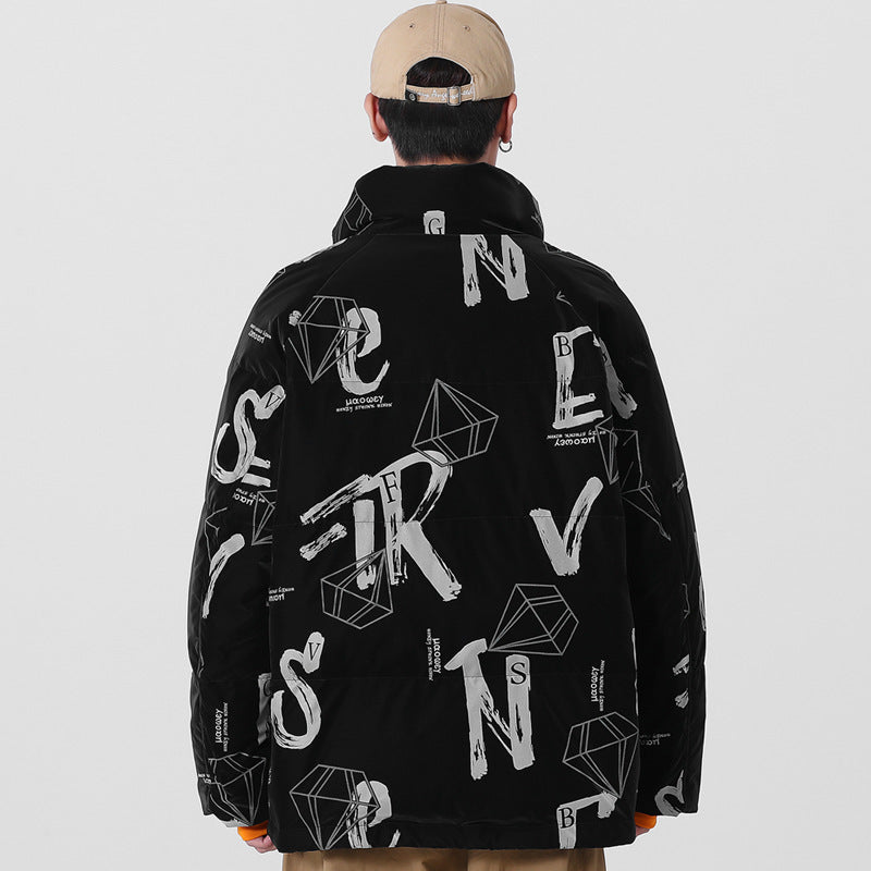 Men's Korean-style Full Printed Thickened Warm 90 White Duck Down Jacket Men's Korean-style Full Printed Thickened Warm 90 White Duck Down Jacket
