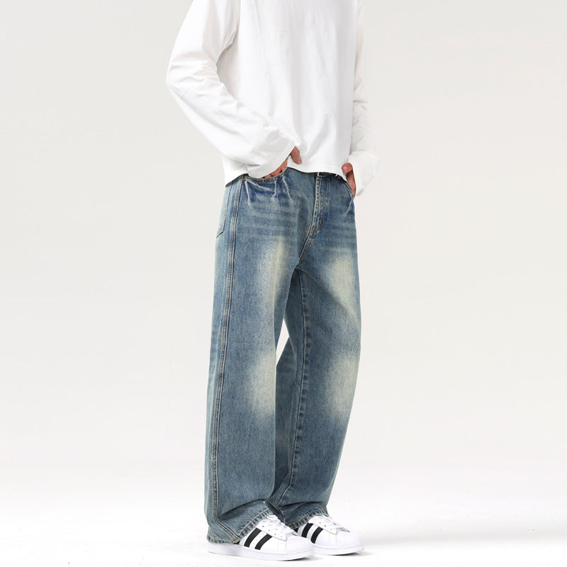 Design Texture Straight Jeans Men And Women Loose Design Texture Straight Jeans Men And Women Loose