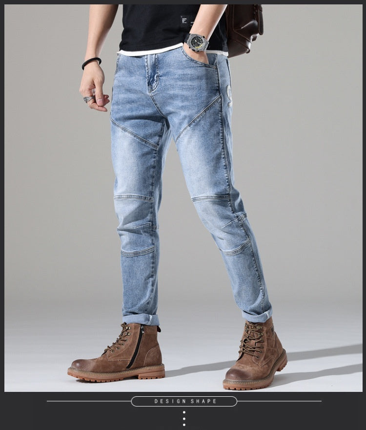 Men's Light-colored Elastic Stitching Embroidered Jeans Men's Light-colored Elastic Stitching Embroidered Jeans