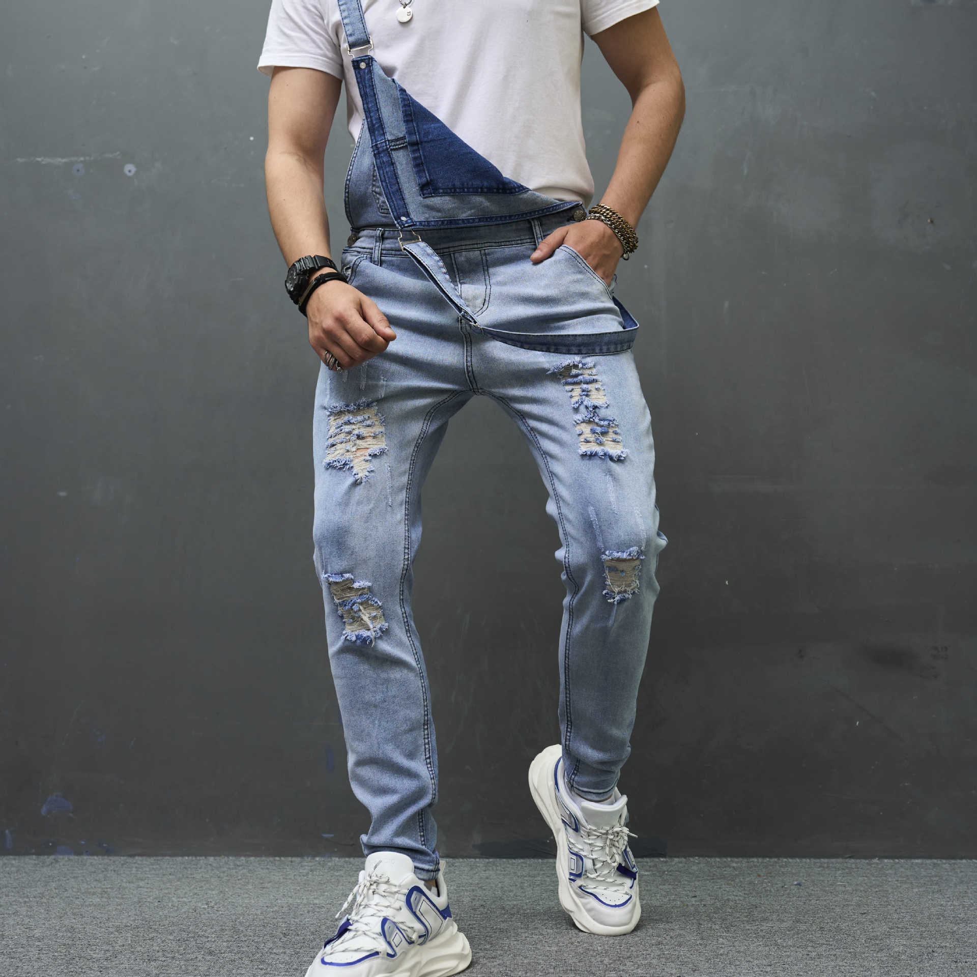 Men's Slim Ripped Strap Skinny Trousers Men's Slim Ripped Strap Skinny Trousers