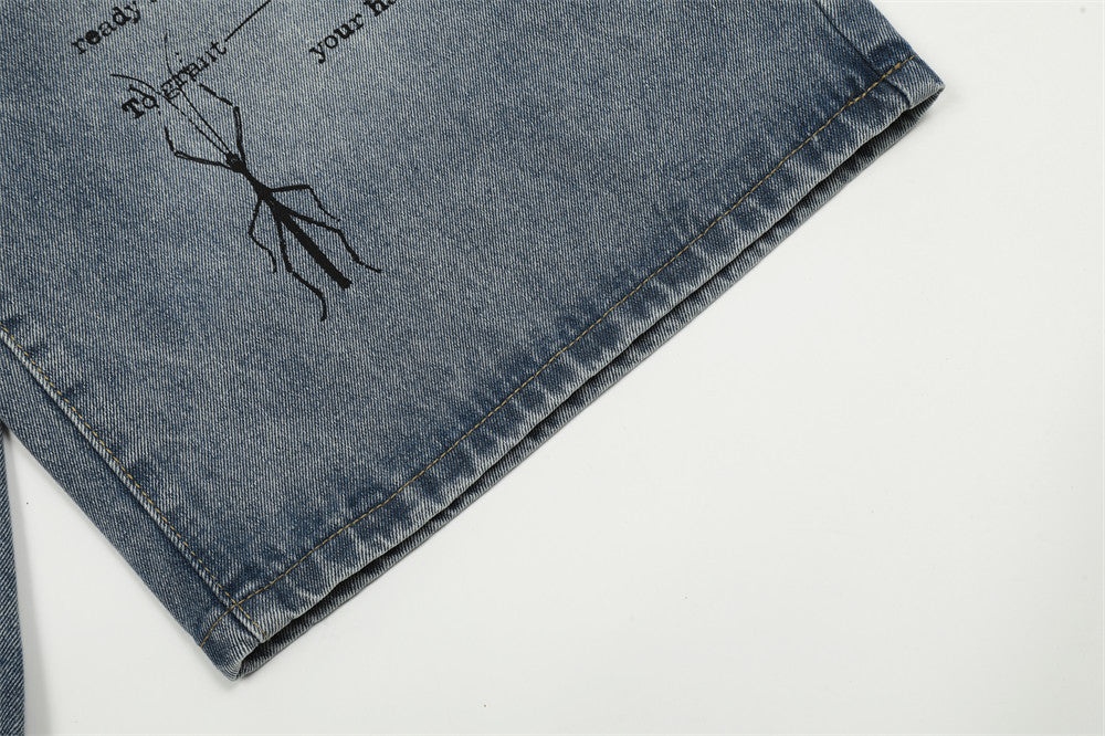 Graffiti Printing Jeans Middle Pants Men Graffiti Printing Jeans Middle Pants Men
