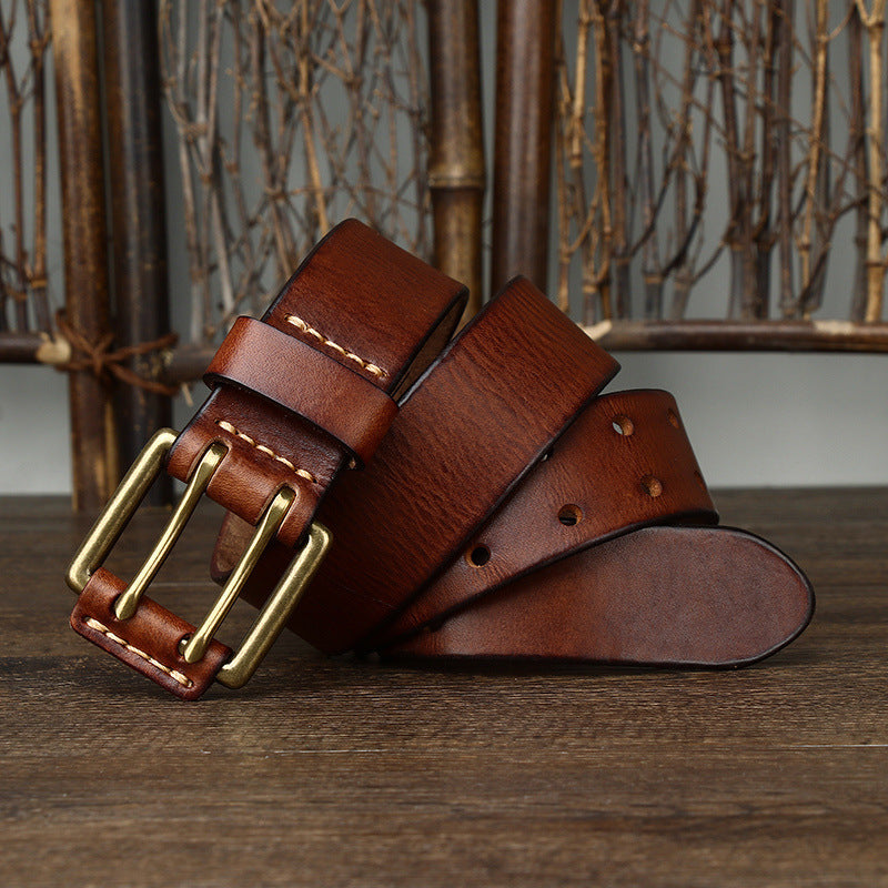 Men's Leather Belt Double Pin Buckle Men's Leather Belt Double Pin Buckle