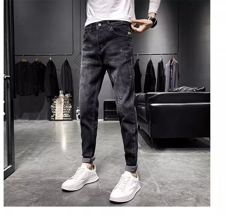 Jeans Men's Black Tapered Cropped Elastic Slim Fit Slimming Jeans Men's Black Tapered Cropped Elastic Slim Fit Slimming