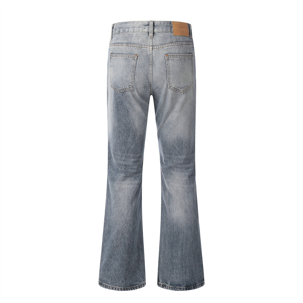 Washing Hole Denim Bootcut Trousers Trendy Punk Washing Hole Denim Bootcut Trousers Trendy Punk