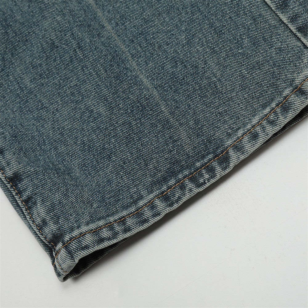 Ripped Knee Jeans Men Straight-leg Trousers Ripped Knee Jeans Men Straight-leg Trousers