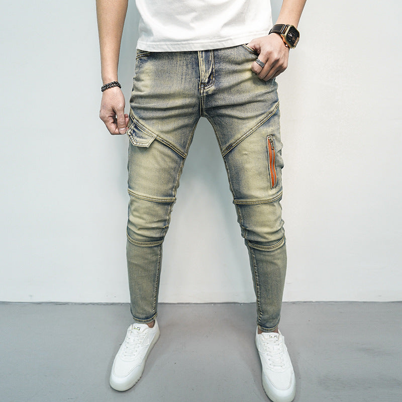 Spring And Summer All-matching Elastic Stitching Skinny Fashion And Handsome Zipper Decorations Men's Jeans Spring And Summer All-matching Elastic Stitching Skinny Fashion And Handsome Zipper Decorations Men's Jeans