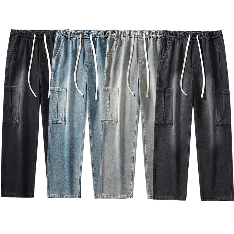Retro Washed Big Workwear With Pocket Jeans For Men Retro Washed Big Workwear With Pocket Jeans For Men