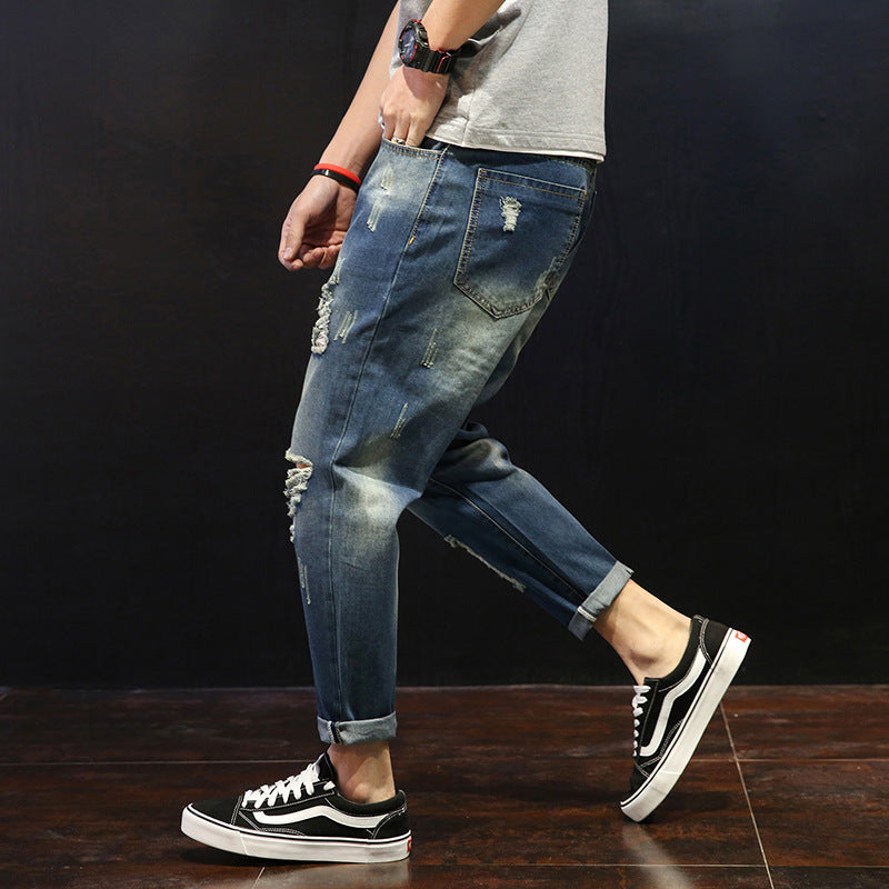 Men's Ripped Jeans Loose Overweight Man Plus Size Skinny Pants Men's Ripped Jeans Loose Overweight Man Plus Size Skinny Pants