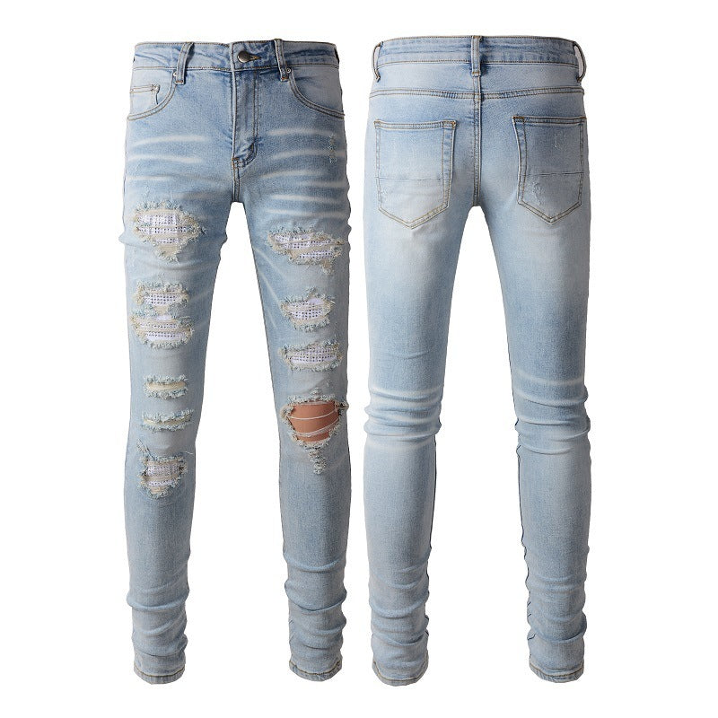 Men's Ripped Denim Casual Trousers Slightly Elastic Men's Ripped Denim Casual Trousers Slightly Elastic