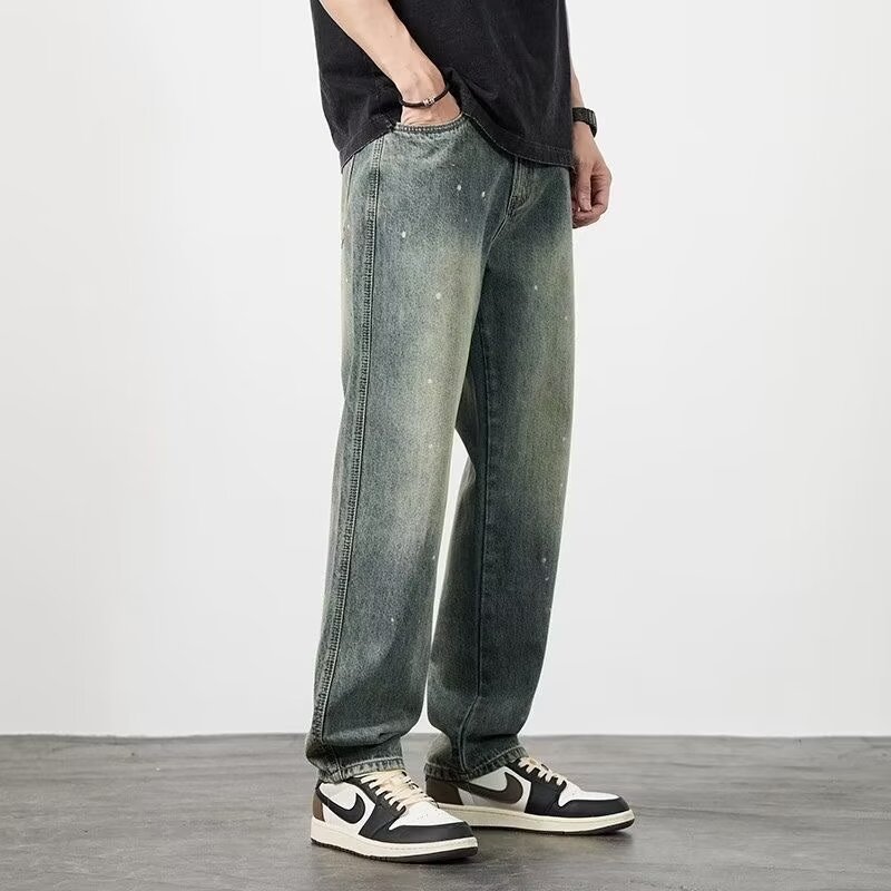 Distressed High Waist Jeans Men's Straight-leg Pants Distressed High Waist Jeans Men's Straight-leg Pants