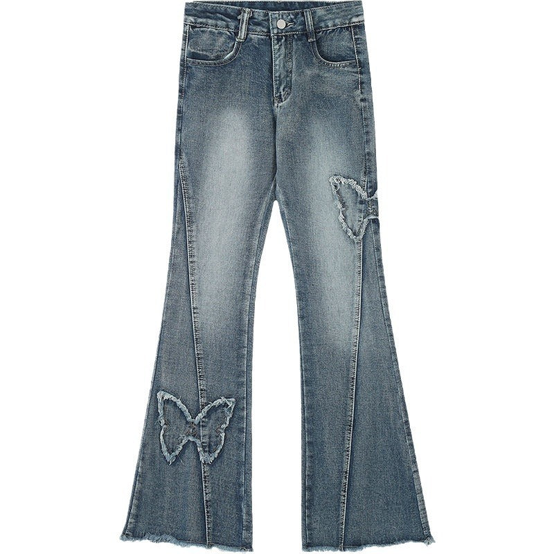 American Retro Butterfly Embroidery Slightly Flared Jeans Women American Retro Butterfly Embroidery Slightly Flared Jeans Women
