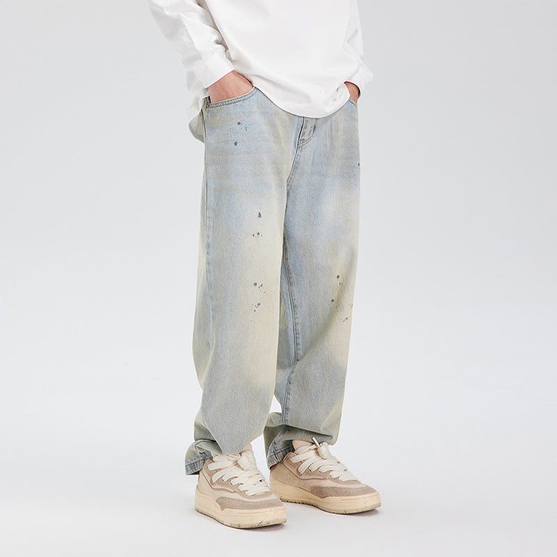 Paint Point Washed Light Blue Jeans For Men Paint Point Washed Light Blue Jeans For Men