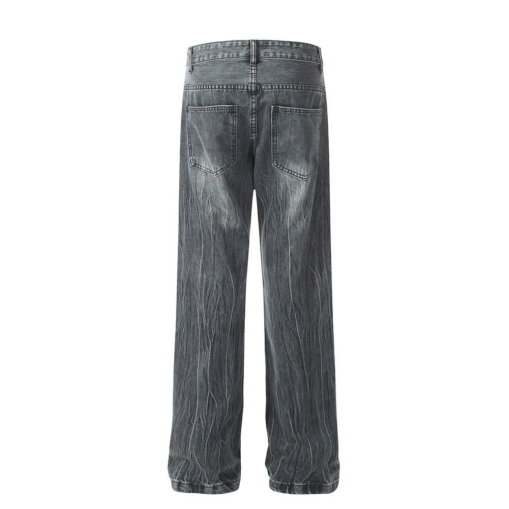 Men's Marble Pattern Washed And Worn Jeans Men's Marble Pattern Washed And Worn Jeans