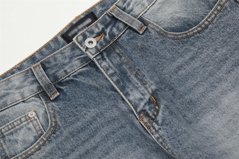 Washing Hole Denim Bootcut Trousers Trendy Punk Washing Hole Denim Bootcut Trousers Trendy Punk