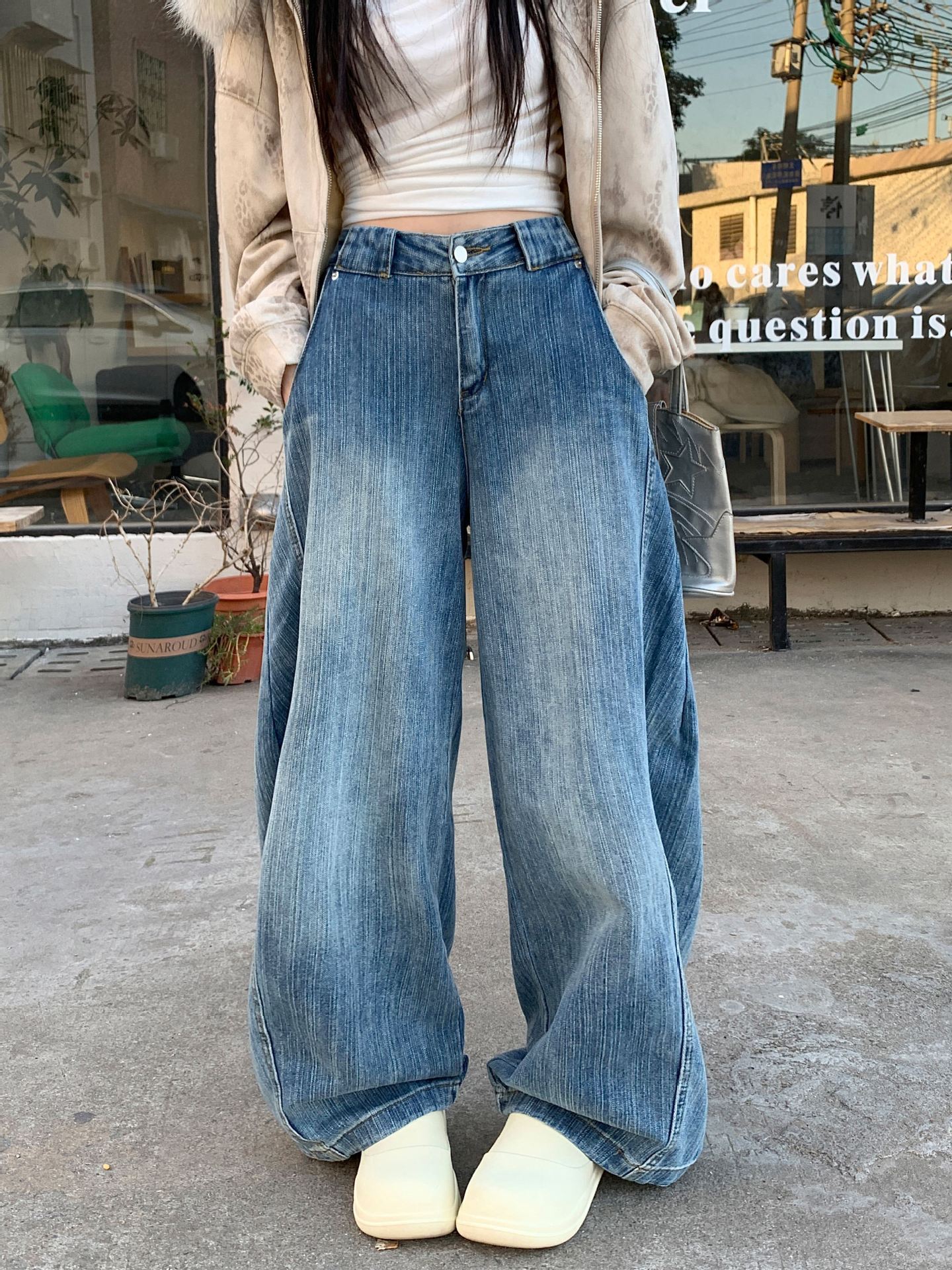 Washed Distressed Machete Jeans For Women High Street Loose Washed Distressed Machete Jeans For Women High Street Loose