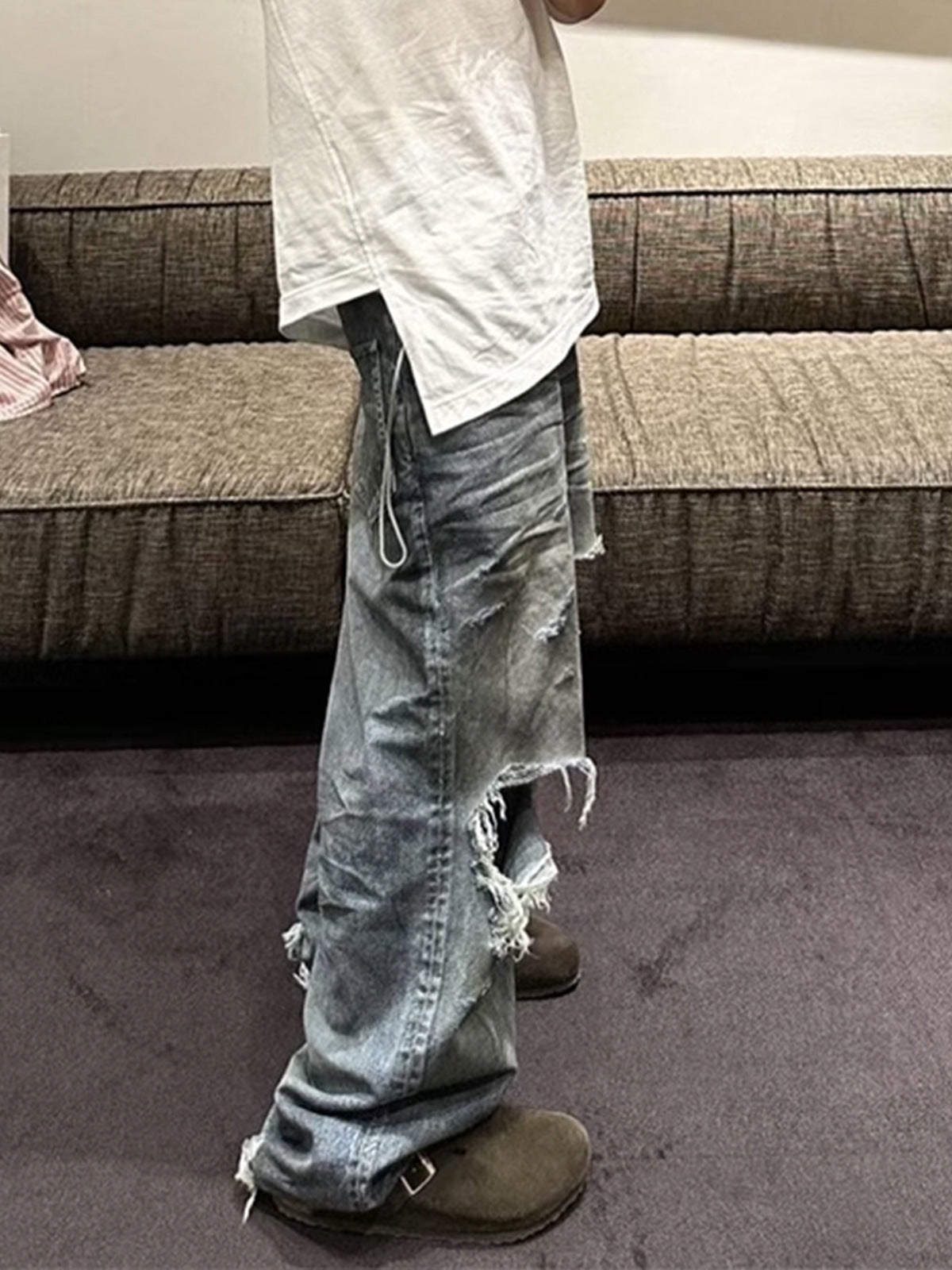 Ripped Big Ripped Men's Retro Washed Distressed Crease Texture Jeans Ripped Big Ripped Men's Retro Washed Distressed Crease Texture Jeans