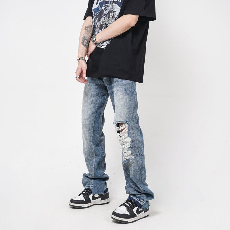 Men's Straight Loose Hole Jeans Men's Straight Loose Hole Jeans