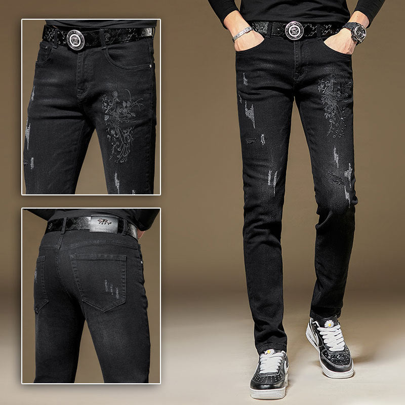 Embroidered Jeans Men's Slim Fit Ankle Tight Trousers Embroidered Jeans Men's Slim Fit Ankle Tight Trousers