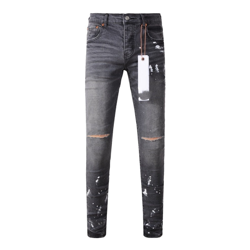 New Gray Knee Knife Ripped Jeans Splash Ink New Gray Knee Knife Ripped Jeans Splash Ink