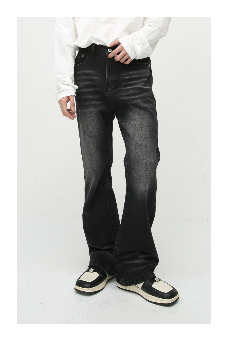 Loose Worn Looking Washed-out Slightly Flared Jeans Men Loose Worn Looking Washed-out Slightly Flared Jeans Men