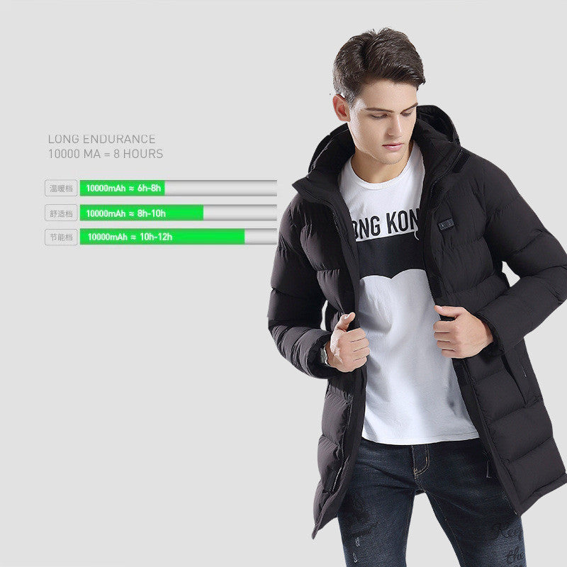 Long Coat Hooded Heating Jacket Cold Proof Cotton Clothes Long Coat Hooded Heating Jacket Cold Proof Cotton Clothes