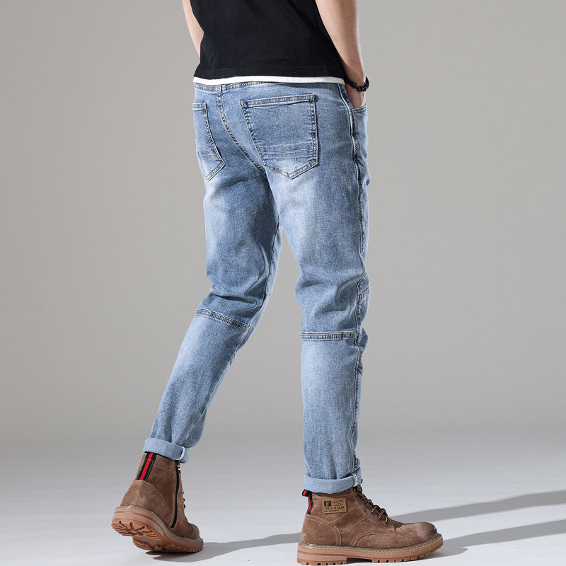 Men's Light-colored Elastic Stitching Embroidered Jeans Men's Light-colored Elastic Stitching Embroidered Jeans