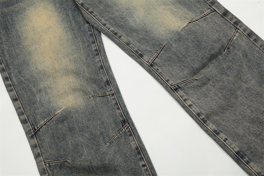 Washed Yellow Worn Jeans Men Washed Yellow Worn Jeans Men