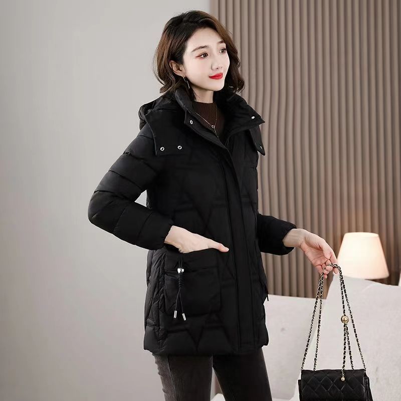 Down Cotton-padded Jacket Women's Mid-length Hooded Down Cotton-padded Jacket Women's Mid-length Hooded