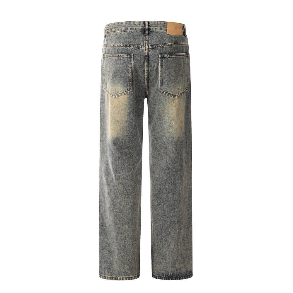 Washed Yellow Worn Jeans Men Washed Yellow Worn Jeans Men