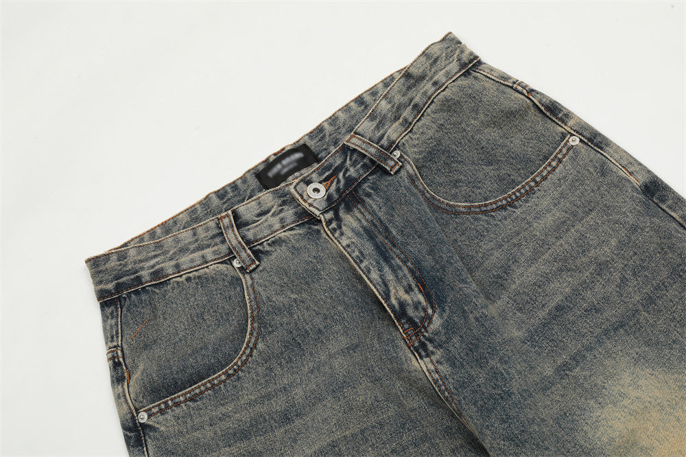 Washed Yellow Worn Jeans Men Washed Yellow Worn Jeans Men