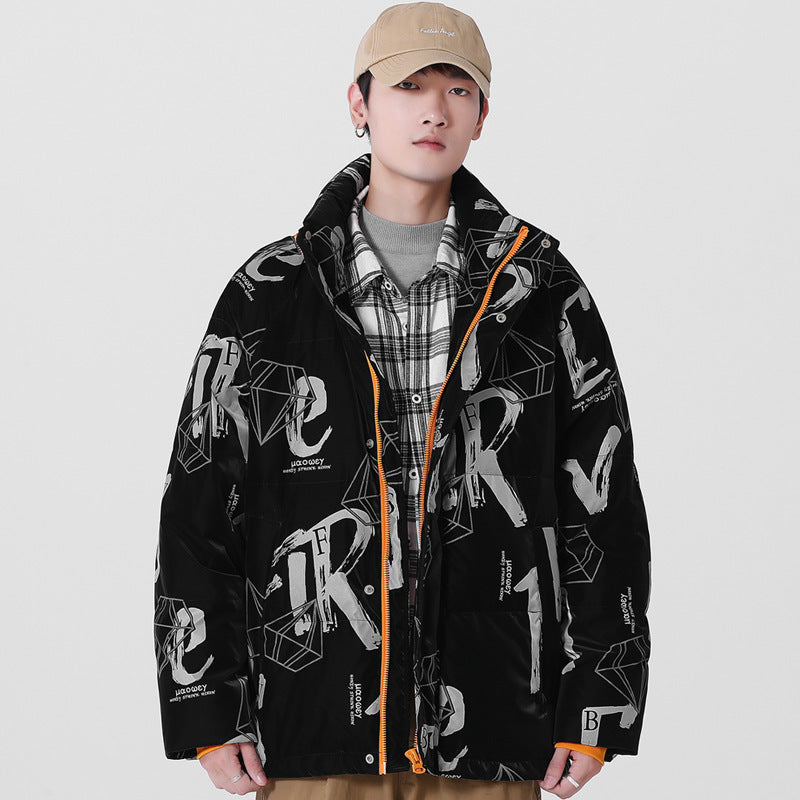 Men's Korean-style Full Printed Thickened Warm 90 White Duck Down Jacket Men's Korean-style Full Printed Thickened Warm 90 White Duck Down Jacket