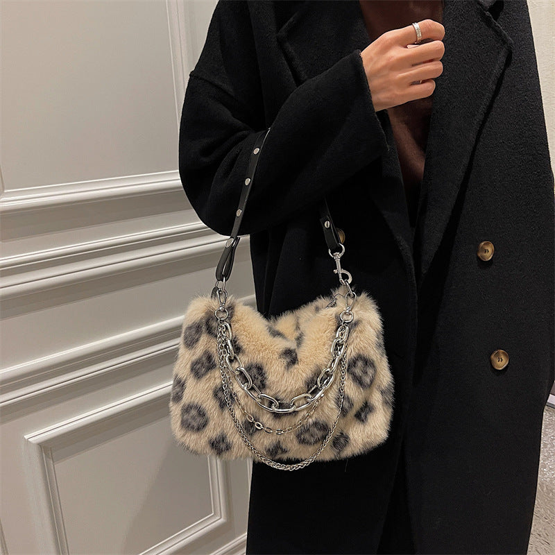 Winter Plush Bags Chain Shoulder Bag Women Flowers Print Handbags Winter Plush Bags Chain Shoulder Bag Women Flowers Print Handbags